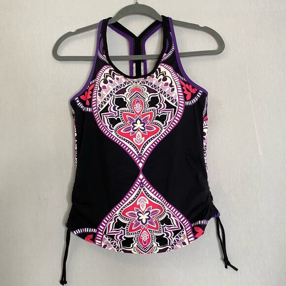 Athleta Tankini Top Womens Small Racer Back Multicolor Abstract Print Molded Cup - Picture 1 of 11